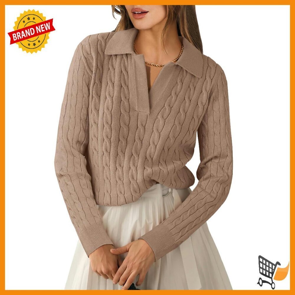 V-Neck Cable Knit Pullover Sweater, Regular Fit, Casual Long Sleeve Top